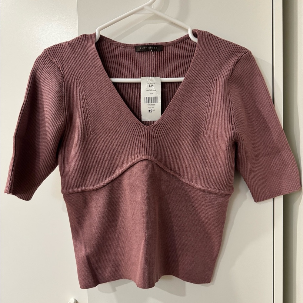 Suzy Shier Dusty Pink Ribbed Top